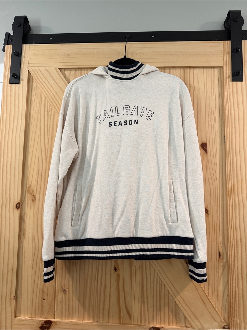 P'tula Cream Hoodie Sweater with Navy Stripe Trim